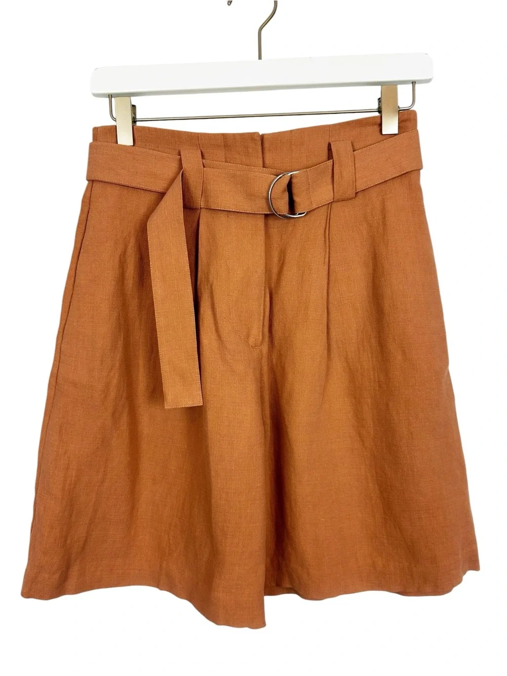 & Other Stories Stockholm Belted Silk Linen Blend Paperbag Shorts US 2